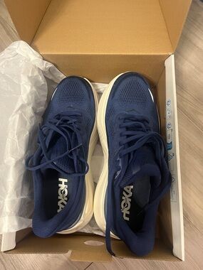 Hoka Men's Navy Blue Athletic Running Shoes with White Sole